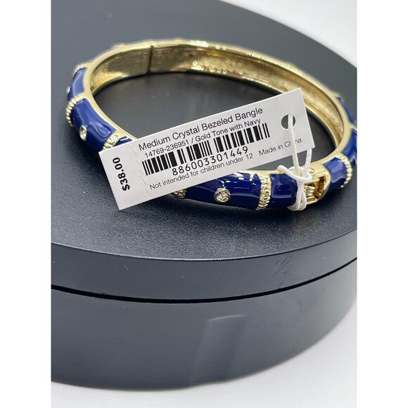 Vera Bradley Blue Navy Crystal Bezeled Bangle Bracelet New - Picture 10 of 10